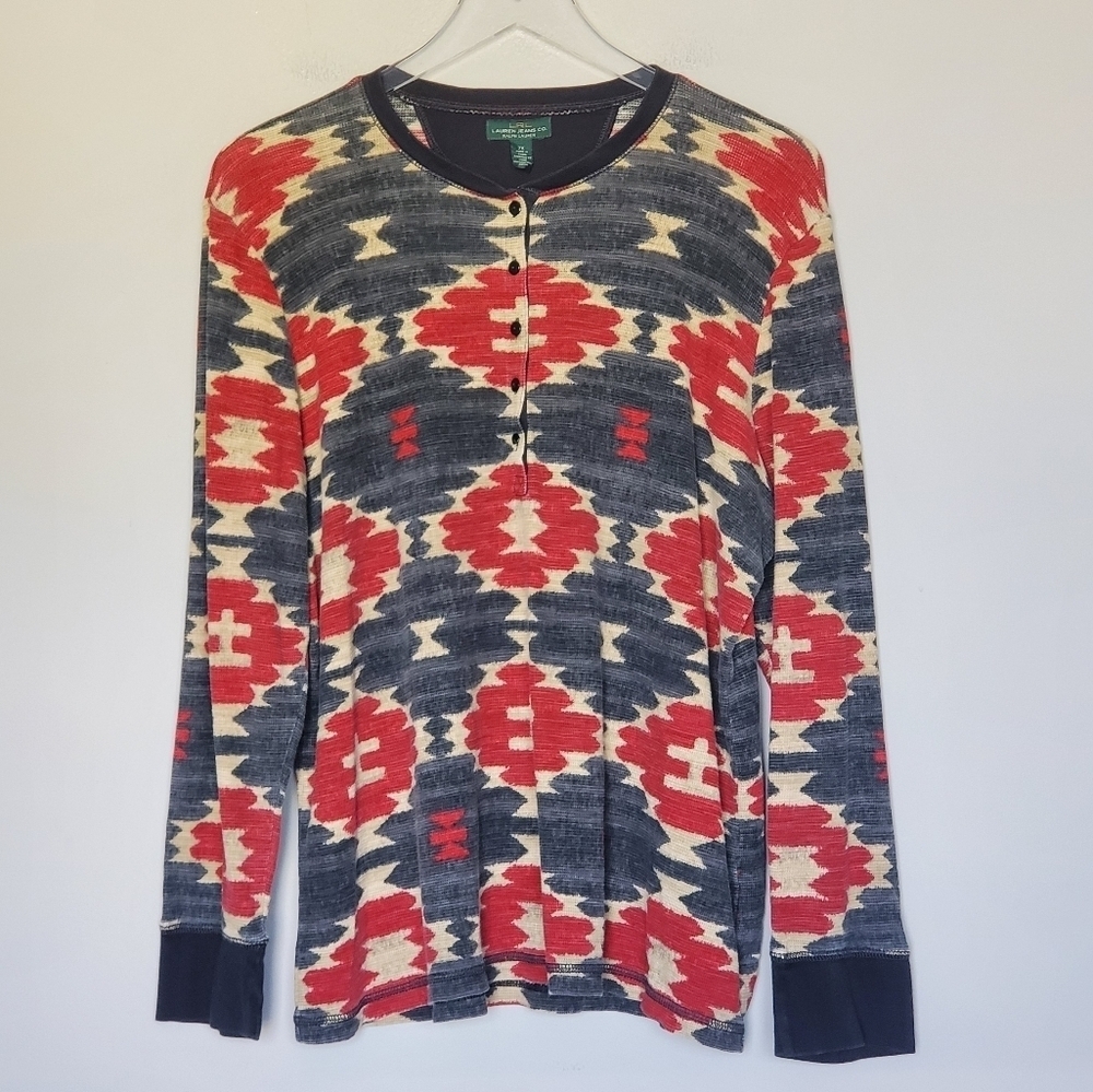 Lauren Ralph Lauren Vtg Southwestern Aztec Print Classic Quiet Luxury Henley